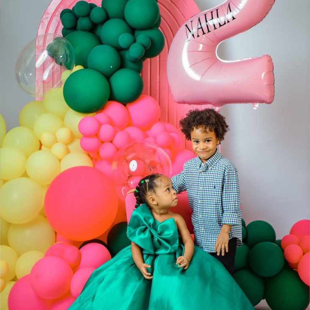 Nahla's 2nd birthday kids party with vibrant balloon wall by M&M Styles Abuja